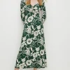 Outlet Oasis Floral Keyhole Front Midi Dress Green