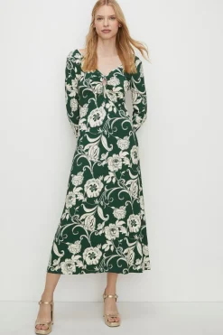 Outlet Oasis Floral Keyhole Front Midi Dress Green