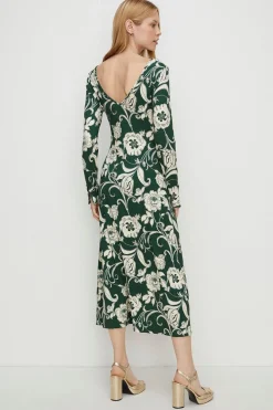 Outlet Oasis Floral Keyhole Front Midi Dress Green