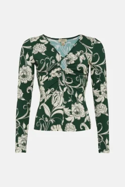 Outlet Oasis Floral Keyhole Front Top Green