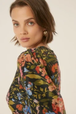 Hot Oasis Floral Keyhole Organza Mini Dress Black