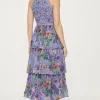 Best Oasis Floral Lace Halter Neck Tiered Midi Dress Purple