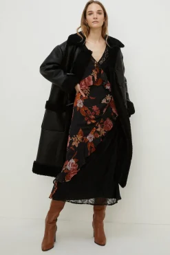 Discount Oasis Floral Lace Mix Split Sleeve Midi Dress Multi