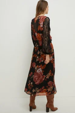 Discount Oasis Floral Lace Mix Split Sleeve Midi Dress Multi
