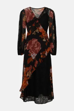 Discount Oasis Floral Lace Mix Split Sleeve Midi Dress Multi