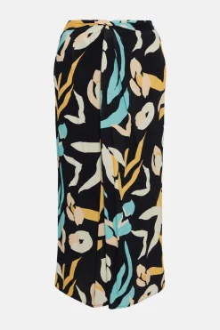 Clearance Oasis Floral Leaf Printed Drape Front Skirt Black