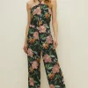 Discount Oasis Floral Leaf Printed Jumpsuit Black