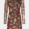 Best Oasis Floral Mesh Funnel Neck Bias Mini Dress Multi