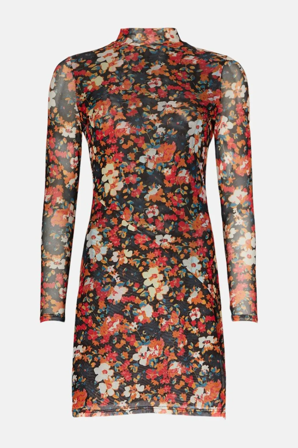 Best Oasis Floral Mesh Funnel Neck Bias Mini Dress Multi
