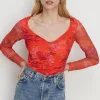 New Oasis Floral Mesh Gauged Front Top Red