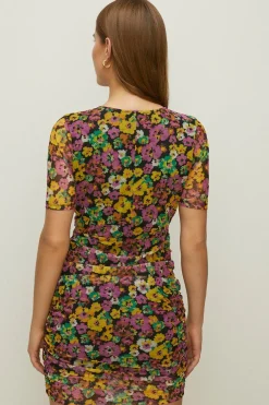Outlet Oasis Floral Mesh Ruched Mini Dress Multi