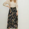 Sale Oasis Floral Metallic Plisse Tired Midi Skirt Multi
