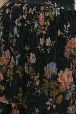 Sale Oasis Floral Metallic Plisse Tired Midi Skirt Multi
