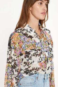 Sale Oasis Floral Patch Pocket Front Chiffon Shirt Multi