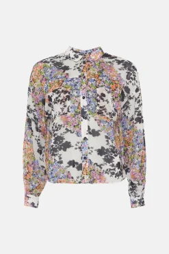 Sale Oasis Floral Patch Pocket Front Chiffon Shirt Multi