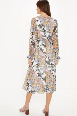Discount Oasis Floral Patch Ruffle Waist Midi Dress Multi