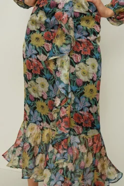 New Oasis Floral Plunge V Neck Midi Dress Multi