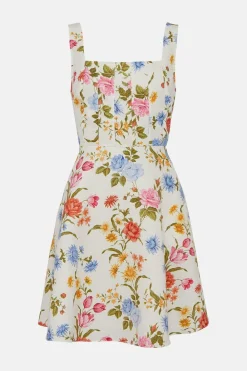 Outlet Oasis Floral Print Bodice Pleat Mini Dress White