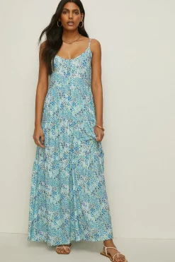 Outlet Oasis Floral Print Button Front Tiered Maxi Dress Multi