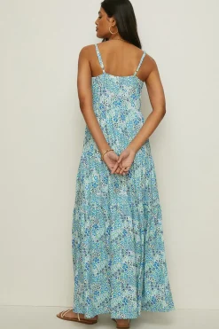 Outlet Oasis Floral Print Button Front Tiered Maxi Dress Multi