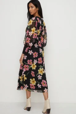 Best Oasis Floral Print Chiffon Midi Dress Black