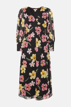 Best Oasis Floral Print Chiffon Midi Dress Black