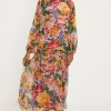 Outlet Oasis Floral Print Chiffon Tie Back Midi Dress Pink
