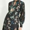 Sale Oasis Floral Print Crepe A-Line Mini Dress Black