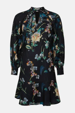 Sale Oasis Floral Print Crepe A-Line Mini Dress Black