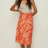 Sale Oasis Floral Print Linen Mix Button Detail Midi Skirt Multi