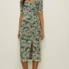 Online Oasis Floral Print Mesh Ruched Side Midi Skirt Green