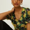 Discount Oasis Floral Print Mesh V Neck Trim Detail Top Pink