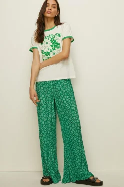 Best Oasis Floral Print Plisse Flare Trouser Green