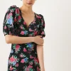 Discount Oasis Floral Print Puff Sleeve Mini Dress Black