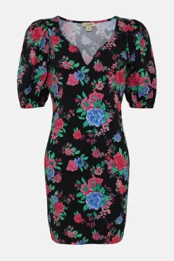 Discount Oasis Floral Print Puff Sleeve Mini Dress Black