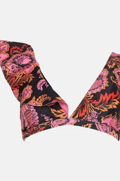 Discount Oasis Floral Print Ruffle Shoulder Bikini Top Black