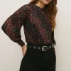 Online Oasis Floral Print Shirred Cuff Mesh Top Multi
