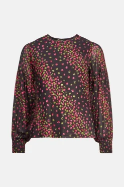 Online Oasis Floral Print Shirred Cuff Mesh Top Multi