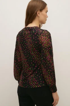Online Oasis Floral Print Shirred Cuff Mesh Top Multi