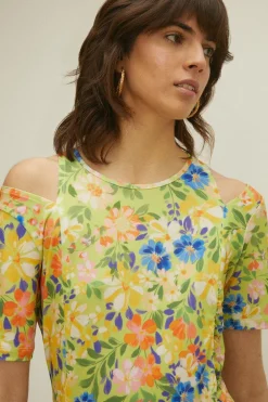 New Oasis Floral Print Shoulder Cutout Midi Multi