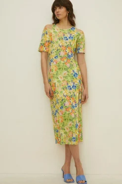 New Oasis Floral Print Shoulder Cutout Midi Multi