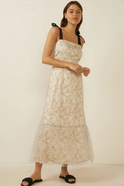 Clearance Oasis Floral Print Tie Detail Midi Dress Multi