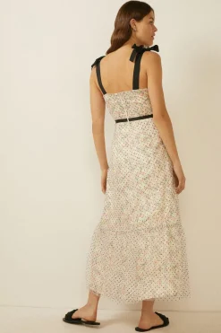 Clearance Oasis Floral Print Tie Detail Midi Dress Multi