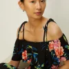 New Oasis Floral Printed Bardot Maxi Dress Black