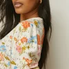 Outlet Oasis Floral Printed Broderie Shirred Cuff Top Multi