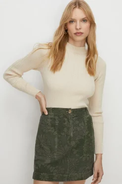 Discount Oasis Floral Printed Canvas Utility Skirt Khaki