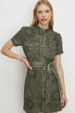 Online Oasis Floral Printed Canvas Utility Dress Khaki