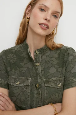 Online Oasis Floral Printed Canvas Utility Dress Khaki