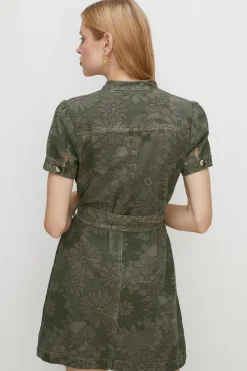 Online Oasis Floral Printed Canvas Utility Dress Khaki
