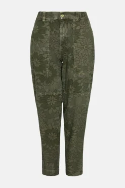 Hot Oasis Floral Printed Canvas Utility Trouser Khaki